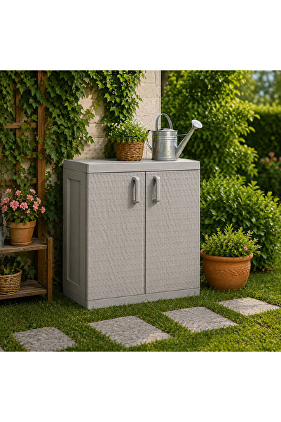 CSB STORE Rattan Mega 2 Raflı Plastik Dolap Gri