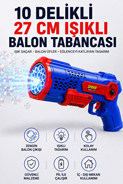 YILDIRIM OYUNCAK Sesli Işıklı 10 Delikli 27 Cm LED Baloncuk Tabancası Otomati...