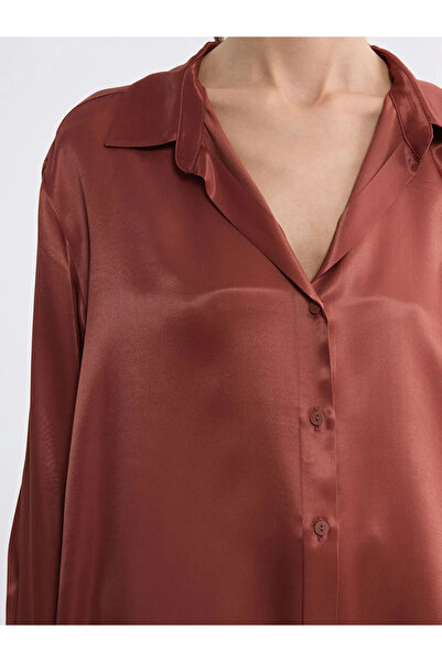 LC Waikiki Καφέ Σατέν Γυναικείο Πουκάμισο