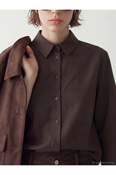 LC Waikiki Καφέ Γυναικείο Πουκάμισο από Ποπλίνα