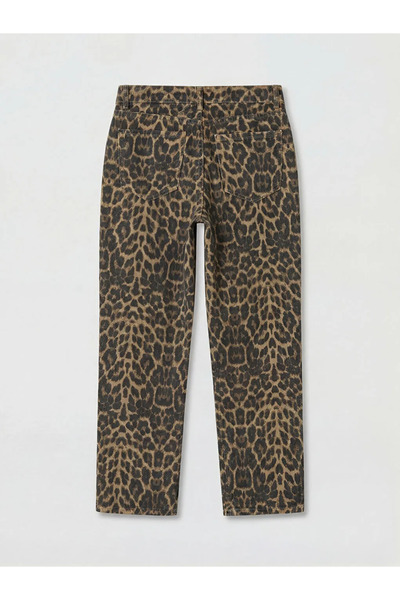 LC Waikiki Καφέ γυναικείο τζιν παντελόνι με σχέδιο λεοπάρ και ίσια γραμμή