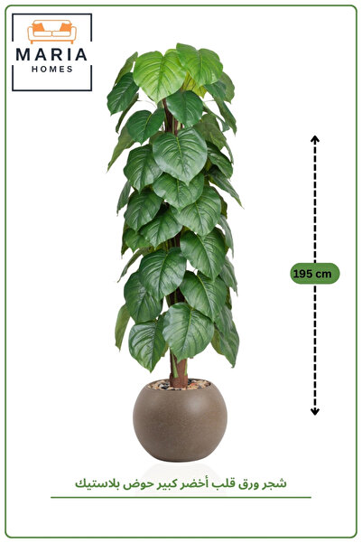 MARIA HOMES شجرة أوراق قلبية اصطناعية مع وعاء - نبات زينة داخلي بارتفاع 195 سم