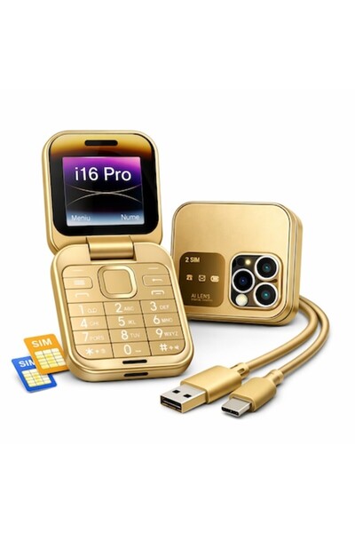 IdealTI Αναδιπλούμενο τηλέφωνο, MDSALE@, i16 Pro, Διπλή SIM, Bluetooth, Χρυσό