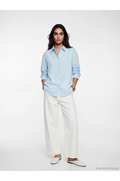 LC Waikiki Μπλε Oversize Γυναικείο Πουκάμισο