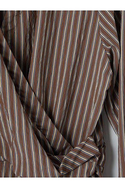 LC Waikiki Καφέ πουκάμισο με γιακά και ριγέ μπλούζα