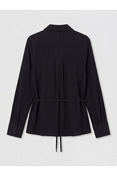 LC Waikiki Μαύρο γυναικείο πουκάμισο με υφή και ζώνη