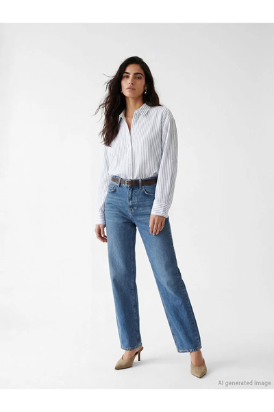 LC Waikiki Γυναικείο πουκάμισο Oversize με μπλε ρίγες