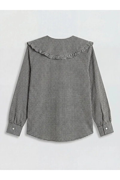 LC Waikiki Μαύρο καρό γυναικείο πουκάμισο με γιακά Bebe
