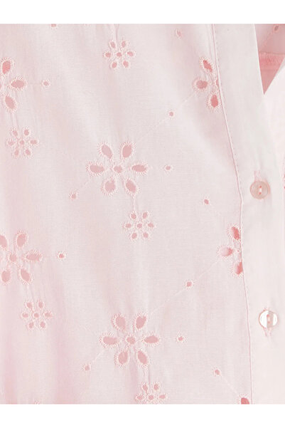 LC Waikiki Ροζ διάτρητο γυναικείο πουκάμισο oversize
