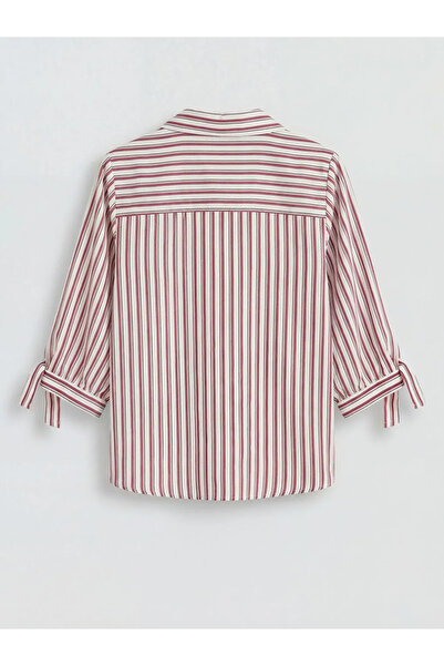 LC Waikiki Κόκκινο ριγέ γυναικείο πουκάμισο με δεμένη λαβή