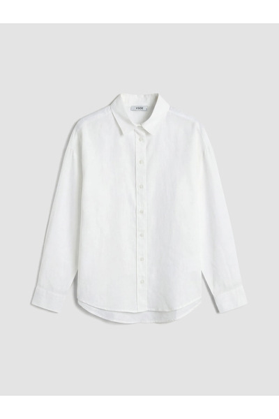 LC Waikiki Λευκό Oversize Γυναικείο Λινό Πουκάμισο