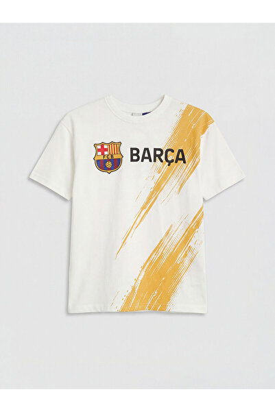 LC Waikiki تي شيرت LCW Kids Ekru Fc Barcelona مطبوع للأولاد