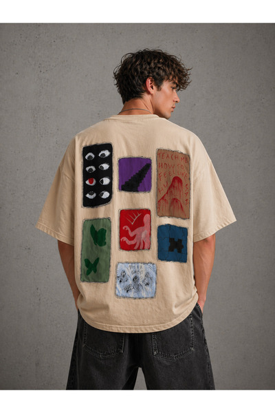 Nulivez Art Patch Printed Oversize Unisex T-Shirt Abstract Design Streetwear ...