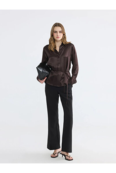 LC Waikiki Καφέ γυναικείο πουκάμισο με ζώνη στη μέση