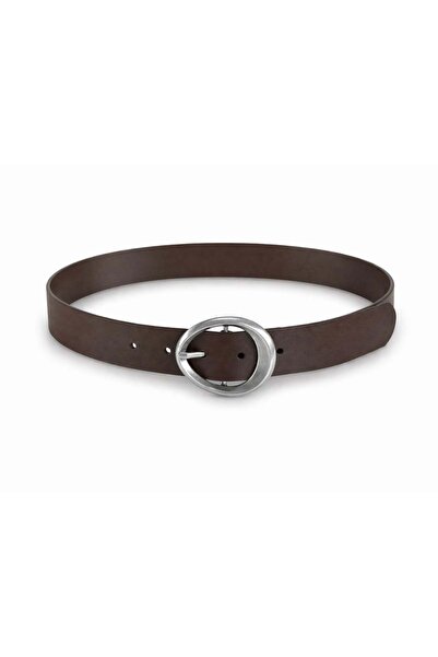 5in1Canpolat Δερμάτινη ζώνη σε θερμό καφέ χρώμα με ασημένια οβάλ αγκράφα