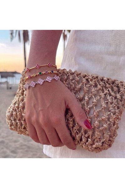 Swen Collection Pink Zircon Stone Clover Bracelet