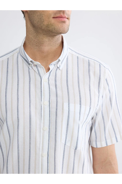 LC Waikiki Beige Regular Fit Striped Men's Shirt
