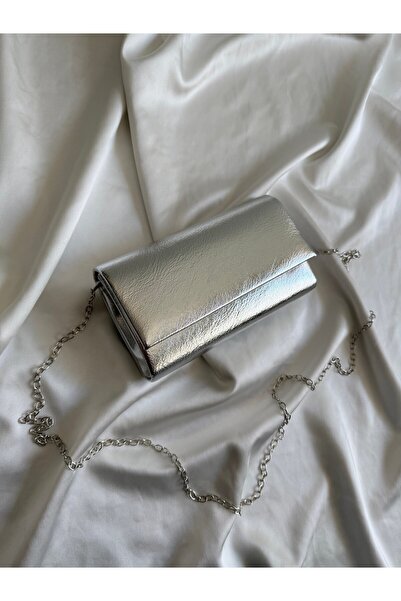 Mia Collection Caen Model Women's Hand and Shoulder Bag, Evening Dress Bag, Engagement, Wedding Bag Silver