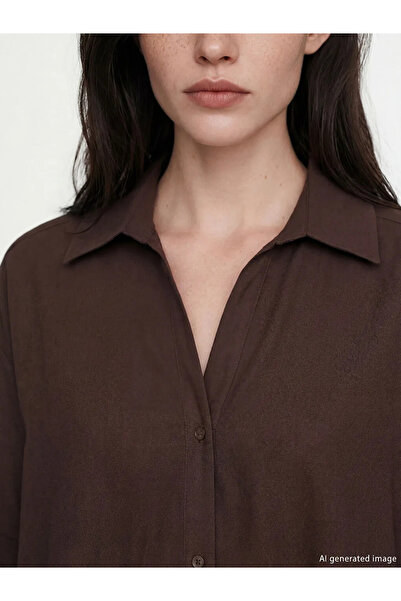 LC Waikiki Καφέ oversized Γυναικείο πουκάμισο