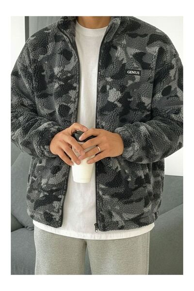 LC Waikiki Rmz Gi̇yi̇m Farkiyla Loose Fit Plush Full Zip Sweatshirt with Plus...