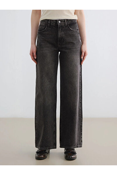 LC Waikiki Μαύρο γυναικείο τζιν παντελόνι με ψηλή μέση και ίσια γραμμή