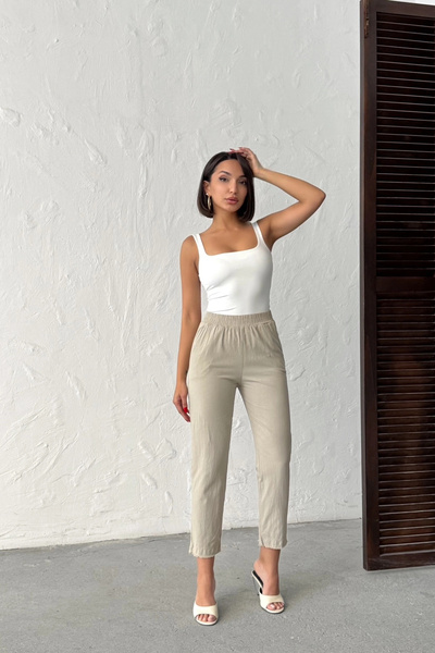 Lusin Γυναικείο παντελόνι από 100% βαμβακερό λινό με ελαστική μέση και κόψιμο...