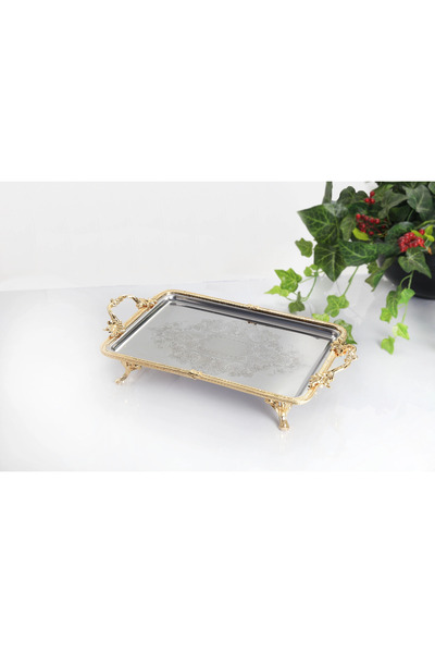 BULUTHOMEAKSESUAR 35X24 cm Steel Engraved Rectangular Presentation Tray Gold