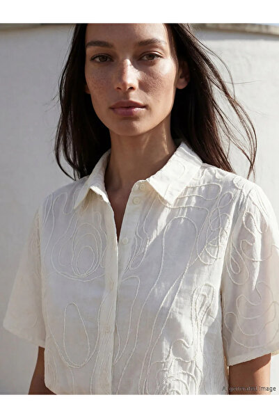 LC Waikiki Λευκό Κεντημένο Γυναικείο Πουκάμισο Μπροντέ