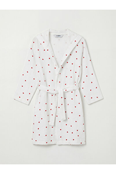 LC Waikiki Yk Plus Farkiyla Heart-Shaped Cotton Girl's Bathrobe
