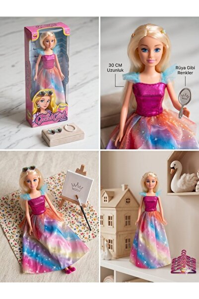 mavi su dünyası Renkli Elbiseli Sarı Saçlı Bebek 30 Cm Model Oyuncak Bebek Mo...