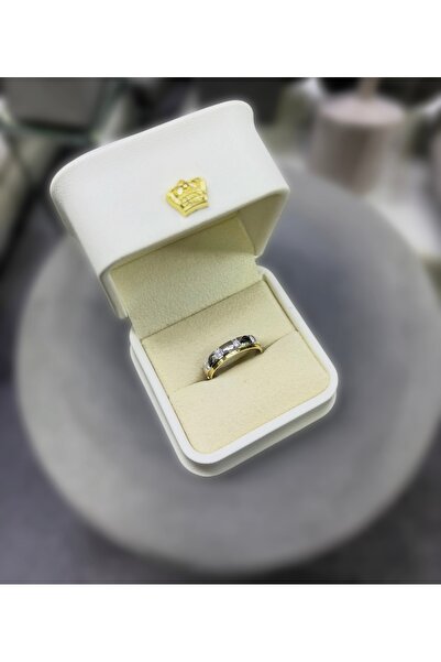 JEWELRY 14 Ayar Altın Kaplama Çift Renkli Zirkon Taşlı 925 Ayar Gümüş Modern ...