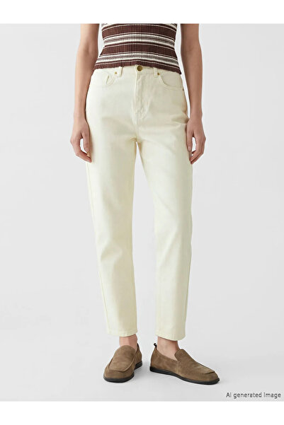 LC Waikiki Γυναικείο τζιν παντελόνι Ecru Mom Fit