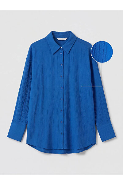 LC Waikiki Μπλε Με υφή Γυναικείο Πουκάμισο