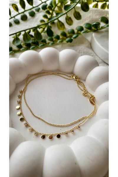 JEWELRY İkili Sıralı Taş ve Pul Detaylı Halhal