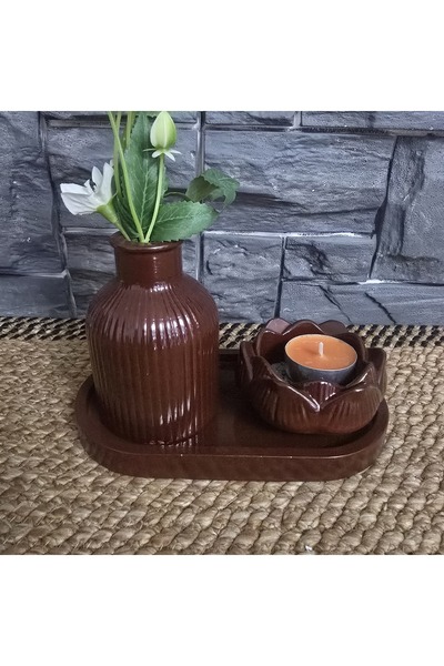 ERGİNCİ HOME Decorative Mini Bohemian Vase and Lotus Candle Holder Set of 3 w...