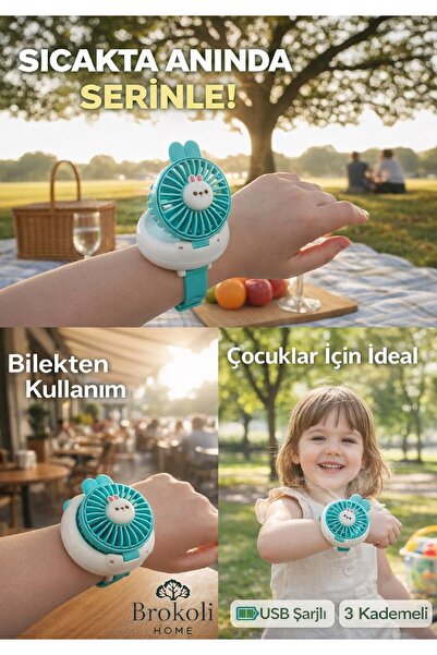 Brokoli Home Avec Şarjlı Bilek Fan 3 Kademeli Taşınabilir Soğutucu Mini Fan S...