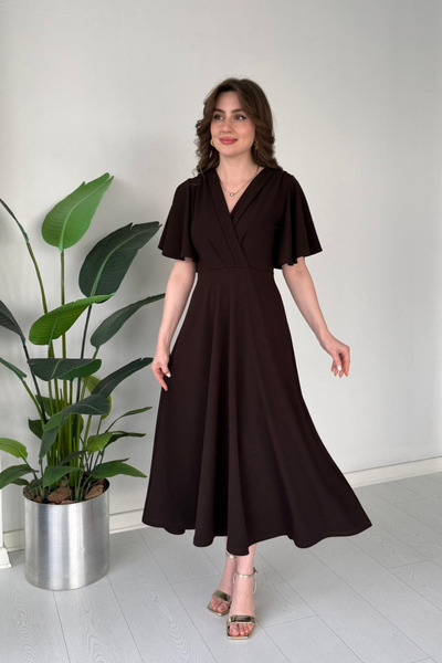 MOZENA Double Breasted Collar Flounce Midi Dress