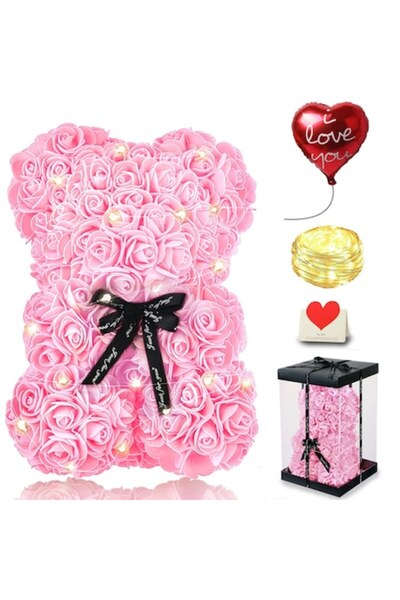 OEM Soap Bear with Roses, with LED - Mother's Day Gift, 25 Cm