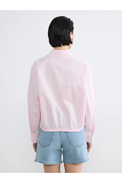 LC Waikiki Ροζ ριγέ υπερμεγέθη γυναικείο πουκάμισο Oxford