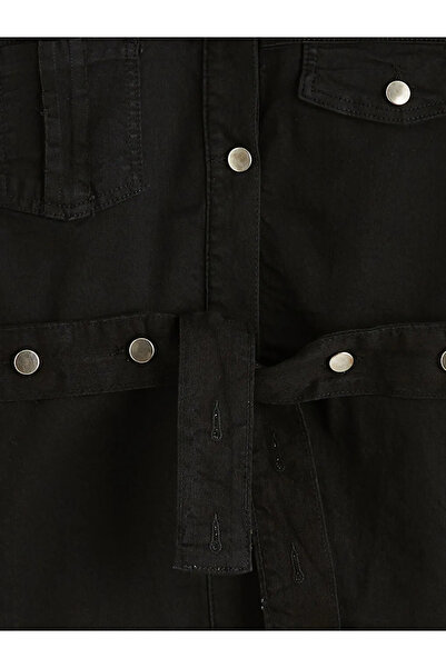 LC Waikiki Μαύρο πουκάμισο με γιακά και ζώνη, γυναικείο τζιν γιλέκο