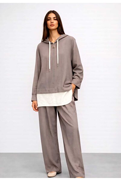 Armine TREND Hooded Comfortable Fit Shirt-Looking Top and Bottom Summer Set