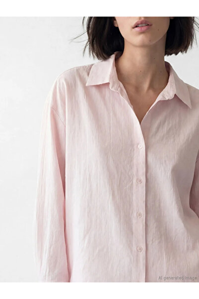 LC Waikiki Ροζ ριγέ γυναικείο πουκάμισο oversize