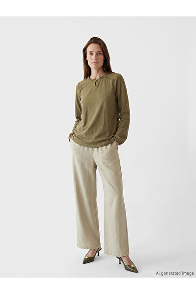 LC Waikiki Nevavm Textured Satin Women's Trousers with Elastic Waist and Diff...