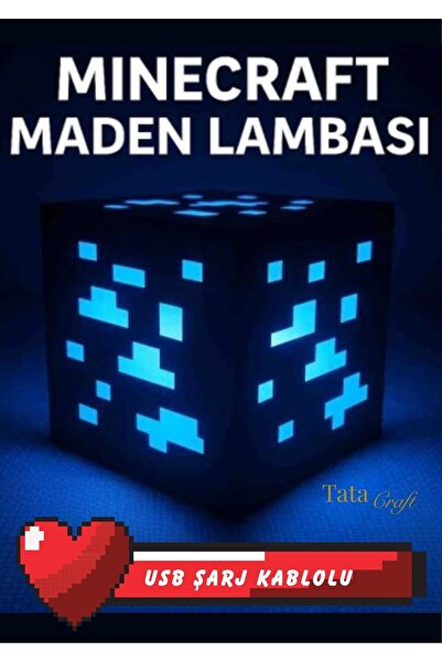 özgürce Minecraft temalı maden cevheri LED lamba, USB kablolu, mavi ışıkli de...