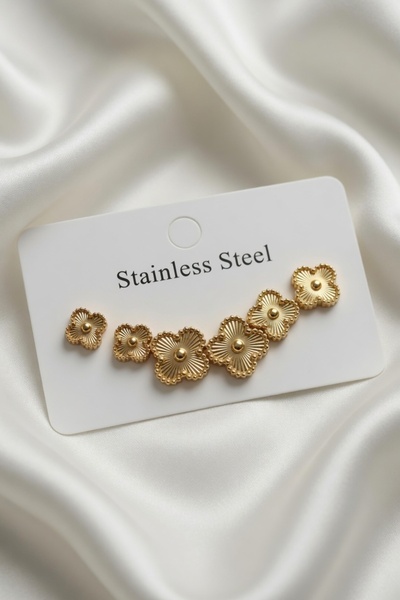 Jadem Gold 316L Steel Clover Earring Set