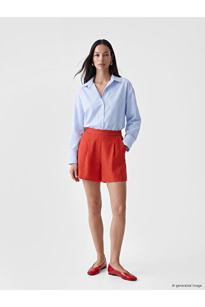 LC Waikiki Peak New Season Orange Women's Pleated Shorts with Elastic Waist