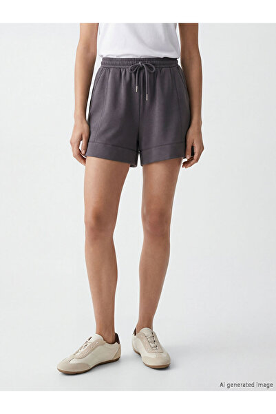 LC Waikiki Anthracite Soft Touch Women's Shorts with Elastic Waist