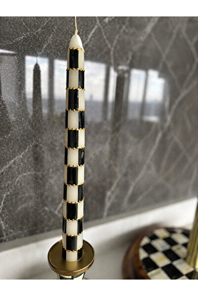 Hatice sakallı design 1 adet damalı siyah beyaz desenli gold mum