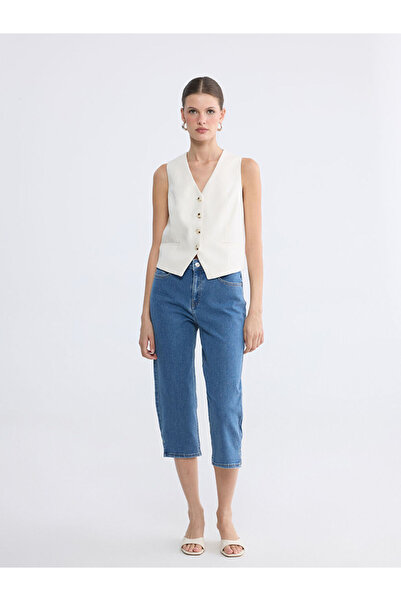 LC Waikiki Indigo high waist slim fit women's jean capri