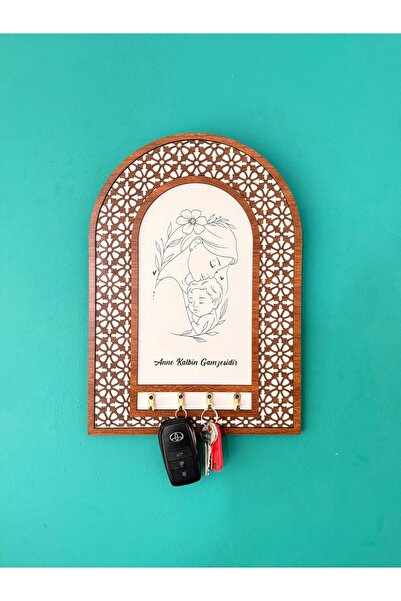 LuxuryConcept Anneler Günü Özel Hediye Mdf Ahşap Desenli , 4 Metal kancalı An...